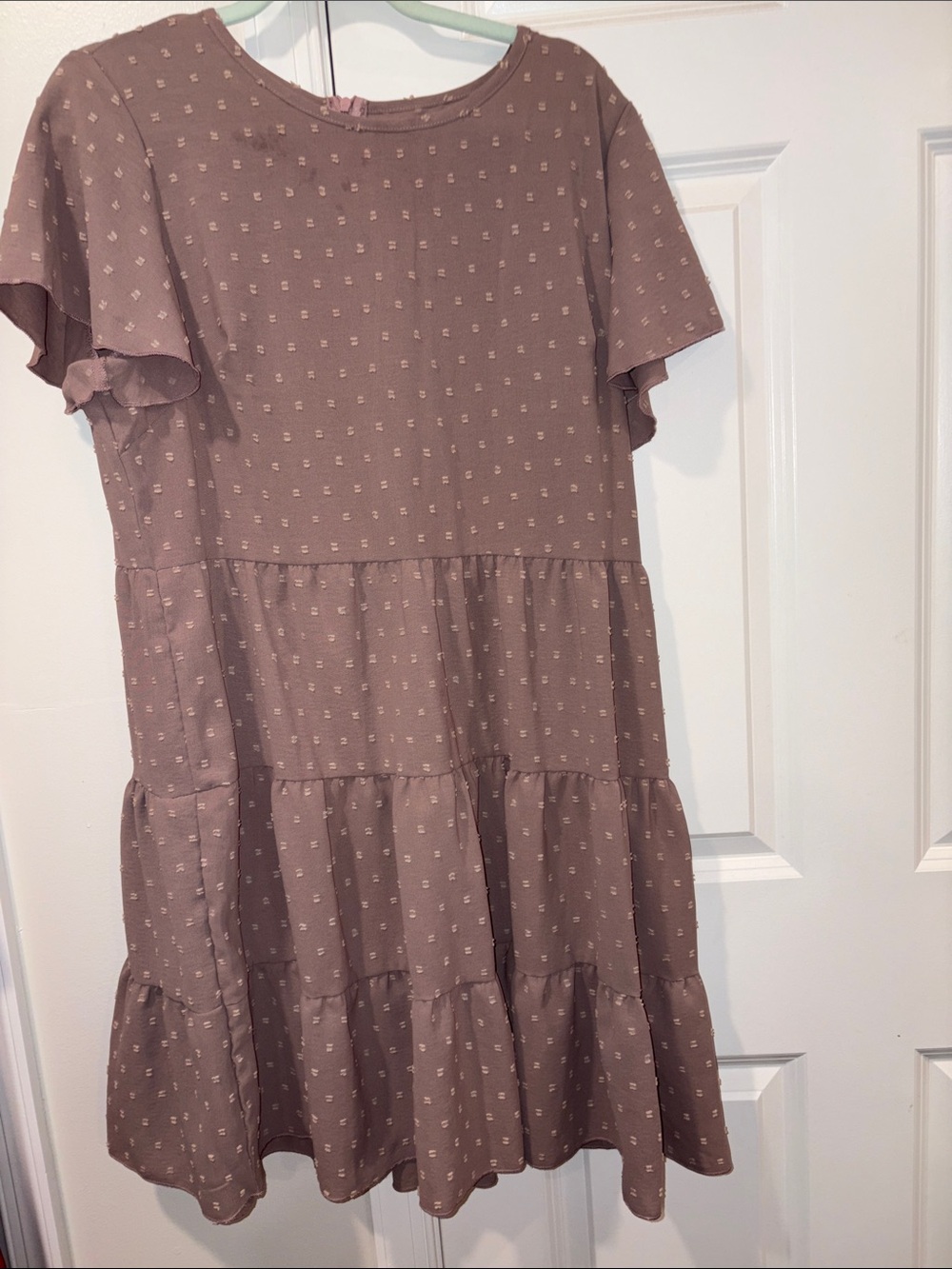 SHEIN Mauve Swiss Dot Tiered Ruffle Short Sleeve Dress
